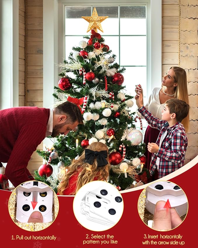 Brightown Christmas Tree Topper Lighted with 6 Projection Modes,9.8”Christmas Star Tree Topper with Built-in LED Rotating Lights,Tree Top with Golden Spangles Plated Plug in for Christmas Decorations