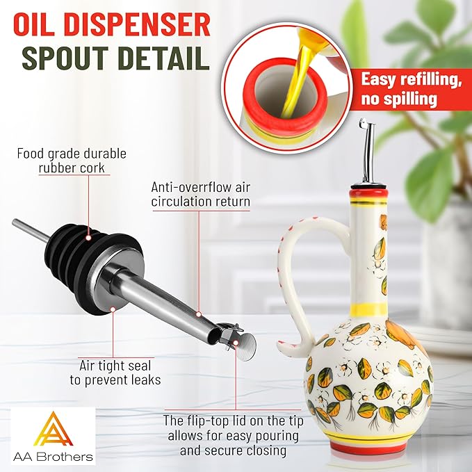 15Oz Ceramic Handmade Oil Dispenser with 3 olive design