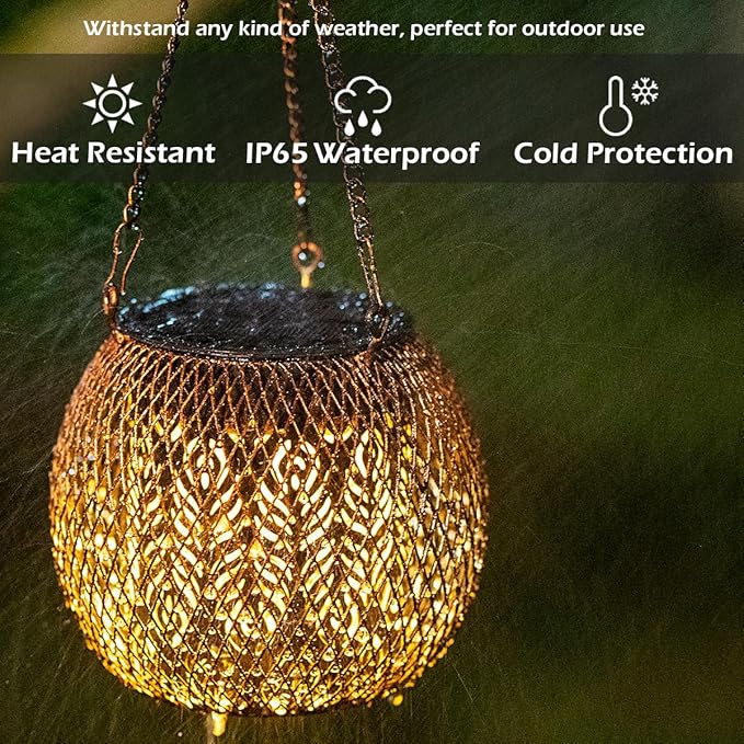 LeiDrail Hanging Solar Lanterns 2 Pack Solar Lanterns Outdoor Waterproof Garden Metal Decorative Light Patio Decor for Outside Yard Tree Tabletop Landscape