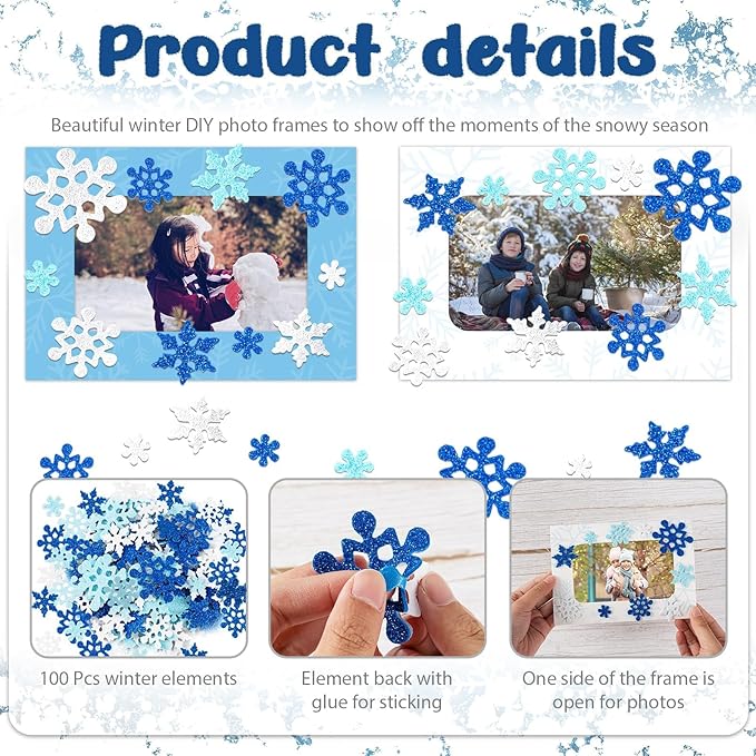 28 Packs Winter Picture Frame Craft Kits for Kids, Christmas Holiday DIY Photo Frame Crafts Snowflake Hanging Ornaments for Xmas Tree Winter Holiday Art Party Favor Home Classroom Game Activities