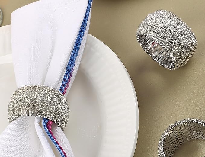 12 Pieces Plastic Bead Napkin Rings - Beaded Napkin Holders for Christmas, Thanksgiving, Holiday Party, Dinner PartyWeddings, Parties, Family Gatherings, and Table Décor(Silver)- ALPHA Living HOME