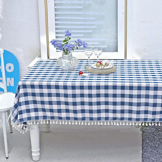 Buffalo Plaid Tablecloth, Burlap Gingham Table Cloth for Thanksgiving Christmas Kitchen Restaurant Holiday Indoor Outdoor Picnic（Rectangle/Oblong, 55x84, Navy Blue