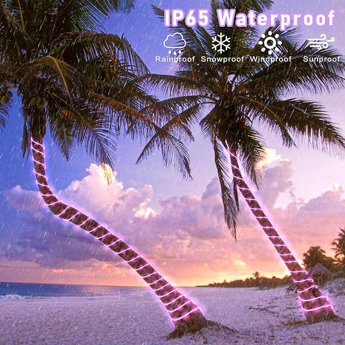 Rope Lights Outdoor, 66FT 200 LED Rope Lights for Outside Waterproof with 8 Modes, Flexible and Connectable Clear Tube Light for Indoor, Garden, Backyard, Patio, Pool, Tree Holiday Decorations - Pink