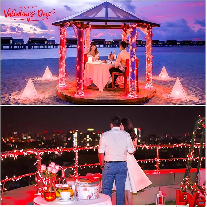 JMEXSUSS 33ft 100 LED Red Halloween Lights, 8 Modes Room String Light Indoor Plug-in, Clear Wire Red Christmas Lights Outdoor Waterproof for Halloween Bedroom, Party