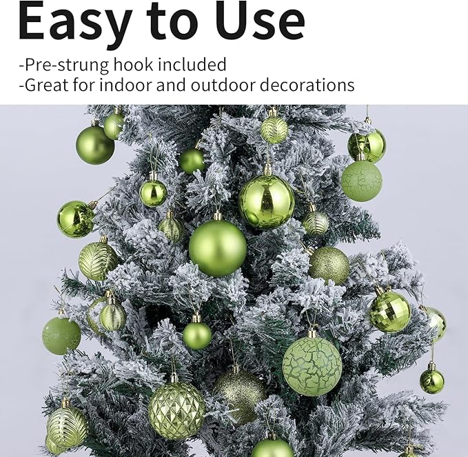 LANGXUN 36pcs Light Green Christmas Tree Decorations Balls, Bolas De Navidad, 2025 Christmas Decor, Indoor Outdoor Shatterproof Christmas Ornaments, Xmars Party Wedding Suppiles