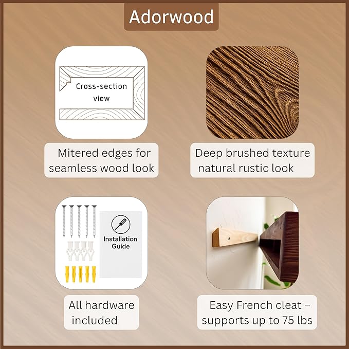 Handmade Fireplace Mantel Shelf 60", Extra Wide Rustic Wood Mantles for Over Fireplace, Wall Mounted Floating Mantel Shelves for Living Room Decor (Dark Rustic, 60Lx6Hx8D inches)