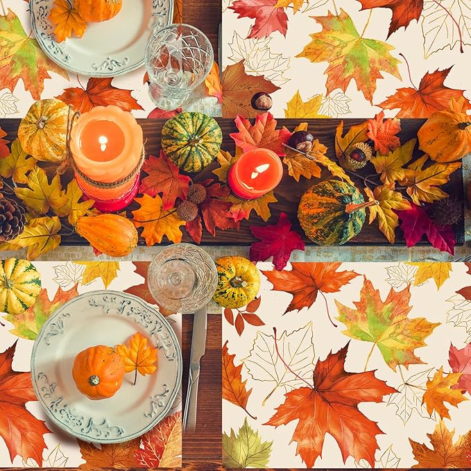 Paper Placemats Disposable 50 Pack Fall Maple Leaves Placemats 16x 11 Inch Thanksgiving Watercolor Yellow Leafs Autumn Table Mats for Home Party Kitchen Dining Table Decoration