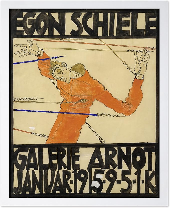 Poster Master Vintage Painting Poster - Retro Expressionism Print - Self Portrait as the Martyred St Sebastian - Gift for Artist, Friend - Wall Decor for Home, Office, 16x20 White Framed