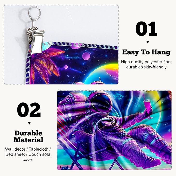 BVBOX Astronaut Space Blacklight Tapestry 79"x59", UV Reactive Astronaut Beach Lounge Chair Vacation Universe Planet Glow in Dark Tapestries, Black Light Neon Upright Poster Wall Hanging Backdrop Decor for Bedroom Living Room