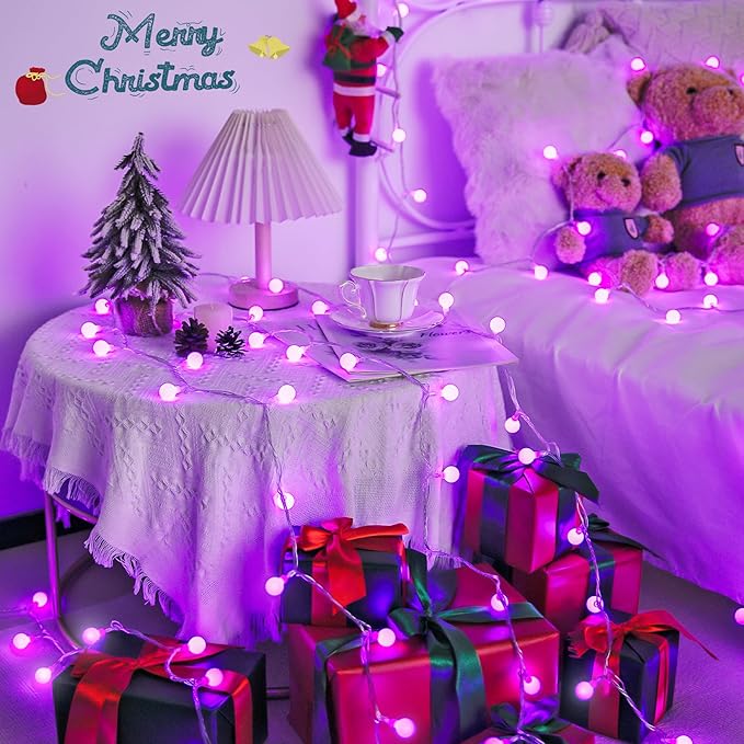 JMEXSUSS Purple Halloween Lights Indoor, Connectable 100 LED Globe String Lights Plug in with Remote, 33ft 8 Modes Purple String Lights Outdoor for Bedroom Room Party Halloween Decor