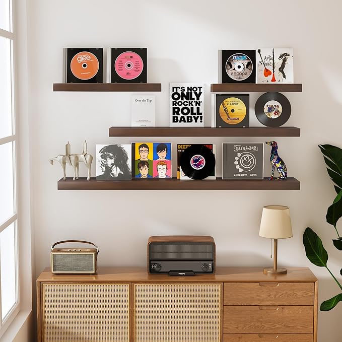 Walnut Floating Shelves for Wall 48 Inch, 8 in Deep Single Wood Shelf Floating Rustic Farmhouse Decor, Heavy Duty Shelf Hold 100 lbs, Wall Shelves for Bathroom Living Room Kitchen Bedroom Office