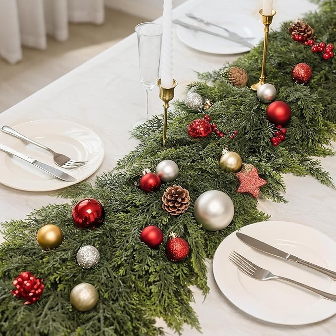 Real Touch Cedar Garland - Artificial Christmas Garlands Faux Green Cedar Fake Pine Needles Garland for Fireplace,Table, Stairs, Mantle, Window,Indoor Outdoor,Home,Holiday Decor(2 PCS,9 FT)