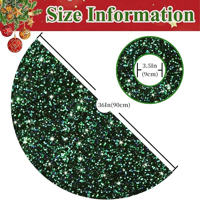 MODFUNS Green Christmas Tree Skirt Black Sparkly Tree Skirt 36 Inch Sequin Velvet Tree Skirts for Artificial Trees Glitter Xmas Tree Skirts Vintage Xmas Tree Collar for Christmas Home Supplies