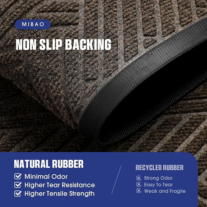 Mibao Front Door Mat Outside Entrance, Durable Outdoor Indoor Mat, Low Profile Heavy Duty Doormat, Non-Slip, Traps Dirt and Moisture, Easy Clean Patio Porch Entryway Mat, 32" x 47", Brown