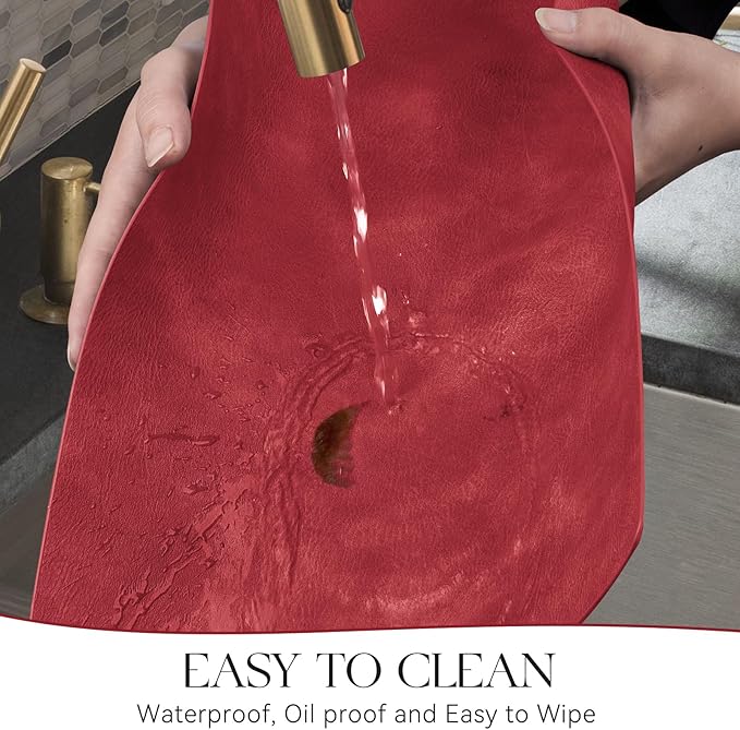 MOSAYT Vinyl Placemats Set of 12-12 X 17 Inch - Faux Leather 100% Waterproof Oil-Proof Wipeable PU Place Mats, Heat Resistant Reversible Table Mats for Kitchen, Dining, Outdoor (Red)