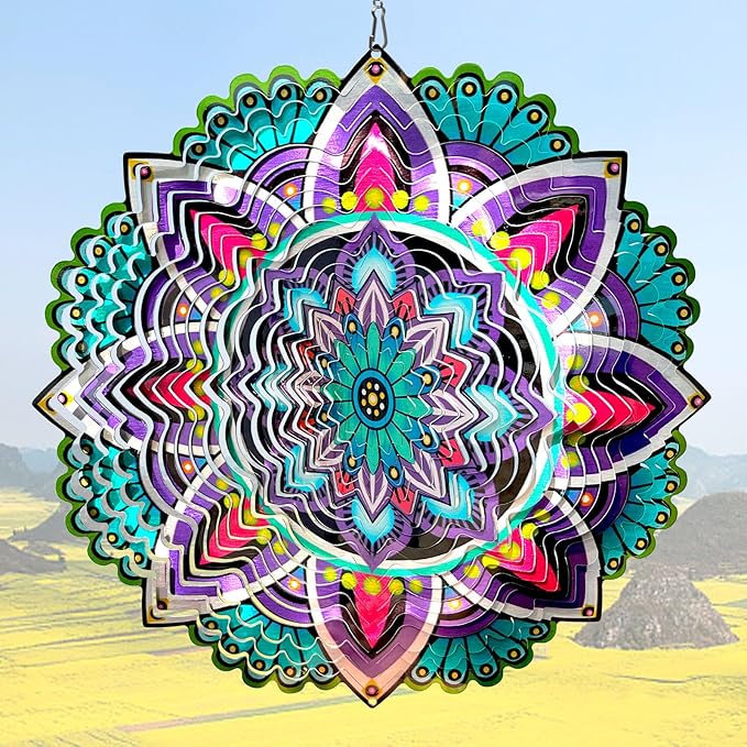 Hanging Wind Spinners for Yard and Garden Mandala Purple Star,Kinetic Wind Spinners Outdoor Worth Gift Christmas Decorations,12Inch Stainless Steel Wind Spinner for Outdoor&Indoor Decor