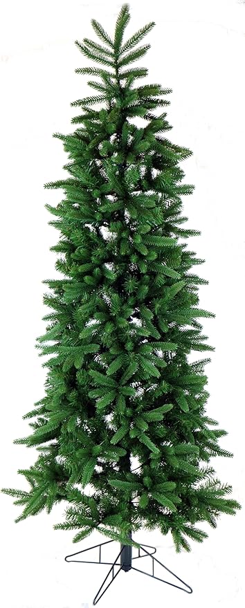 Fraser Hill Farm 6.5-Ft. Carmel Pine Slim Christmas Tree, Unlit Artificial Christmas Tree with Realistic Foliage and Stand, Foldable for Convenient Storage, Perfect for Small Spaces and Apartments
