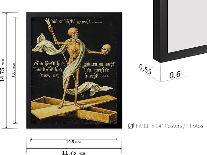 Poster Master Vintage Medieval Poster - Retro Gothic Print - Gift for Artist, Friend - Allegory of Life and Death, Skeleton, Dark, Skull - Wall Decor for Home, Living Room, 11x14 Black Framed