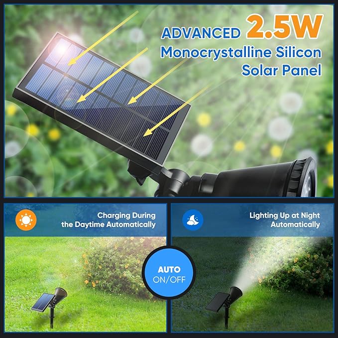 KEV 800 Lumens Solar Spot Lights Outdoor,18 LEDs Solar Flood Lights with 2 Modes &Adjustable &IPX65 Waterproof,Solar Spotlight for Driveway/Backyard/Patio Landscape/Tree/Garage(Cool White, 4 Pack)