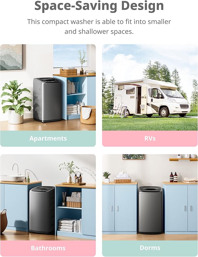 Comfee Portable Washing Machine, 0.9 cu.ft Compact Washer With LED Display, 5 Wash Cycles, 2 Built-in Rollers, Space Saving Full-Automatic Washer