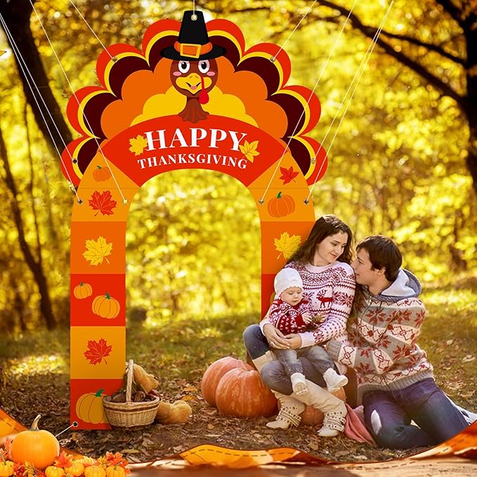 Thanksgiving Turkey Party Porch Banner Fall Pumpkin Maple Leaf Turkey Door Banner for Thanksgiving Decorations Porch Sign Photo Backdrop Outdoor Front Door Cover Indoor Wall Hanging Supplies