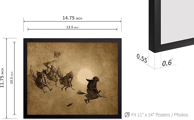 Poster Master Vintage William Holbrook Beard Poster - Retro Occult Print - Gift for Gothic, Horror Fan - The Witches Ride, Pagan, Goth, Magic - Wall Decor for Bedroom, Dorm, 11x14 Black Framed