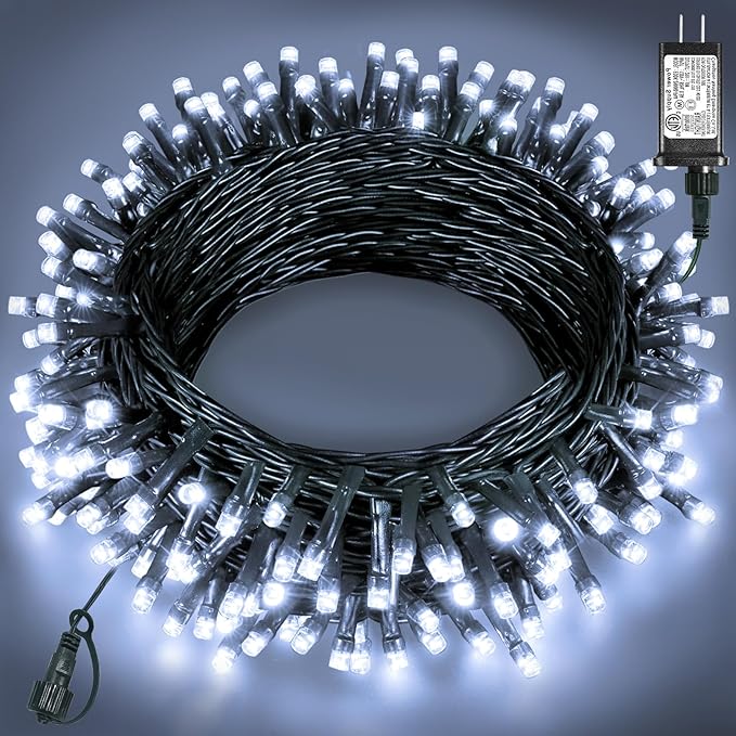 40FT 120 LED Christmas Lights Outdoor, Green Wire Christmas Tree Lights with 8 Modes & Waterproof, Connectable Plug in String Light for Indoor Bedroom Yard Party Wedding Decorations, White