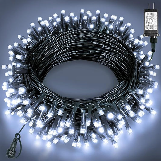 40FT 120 LED Christmas Lights Outdoor, Green Wire Christmas Tree Lights with 8 Modes & Waterproof, Connectable Plug in String Light for Indoor Bedroom Yard Party Wedding Decorations, White