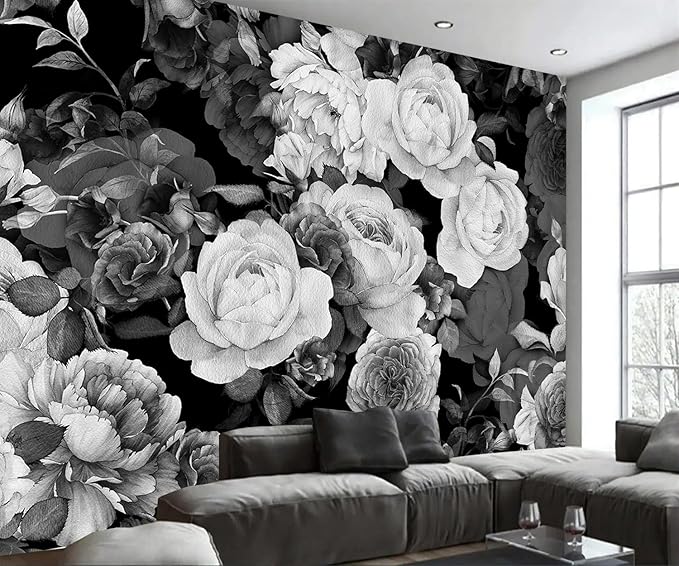 AFZEVEB-Dark Peony Wallpaper Watercolor Rose Wall murals for Bedroom 114"x74" (Not Peel and Stick)