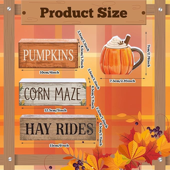 4 Pcs Fall Decorations for Home Fall Cream Cups Table Decor Thanksgiving Tiered Tray Decor Thanksgiving Centerpiece Rustic Cream Cups Block Sign Autumn Decorations for Home Kitchen Shelf