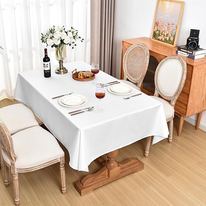 Fitable Square Linen Textured Tablecloths 2 Pack, White Fabric for 4 Ft Card/Coffee Table, Rustic Covers for Kitchen Dining, Party, Farmhouse (54 x 54 Inch)