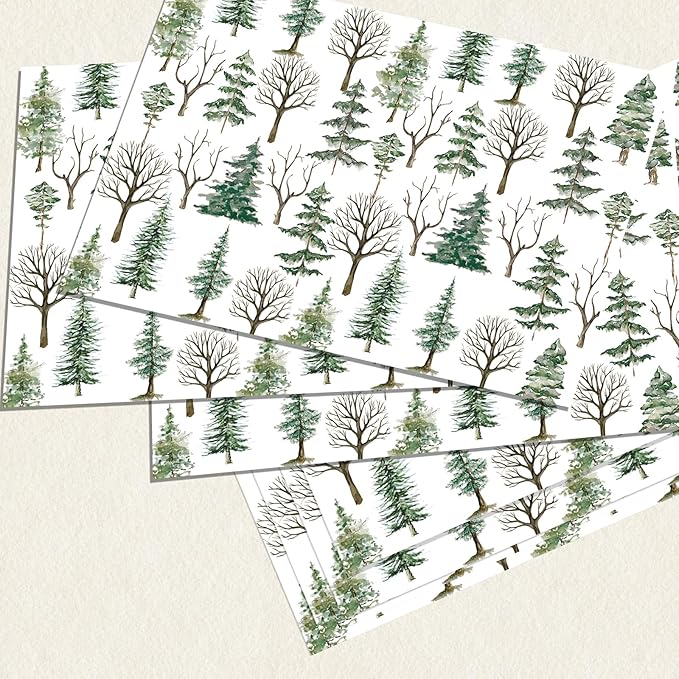 Paper Placemats Disposable 50 Pack Winter Pine Trees Placemats 16x 11 Inch Christmas Place Mats for Home Kitchen Dining Table Decoration Party Supplies
