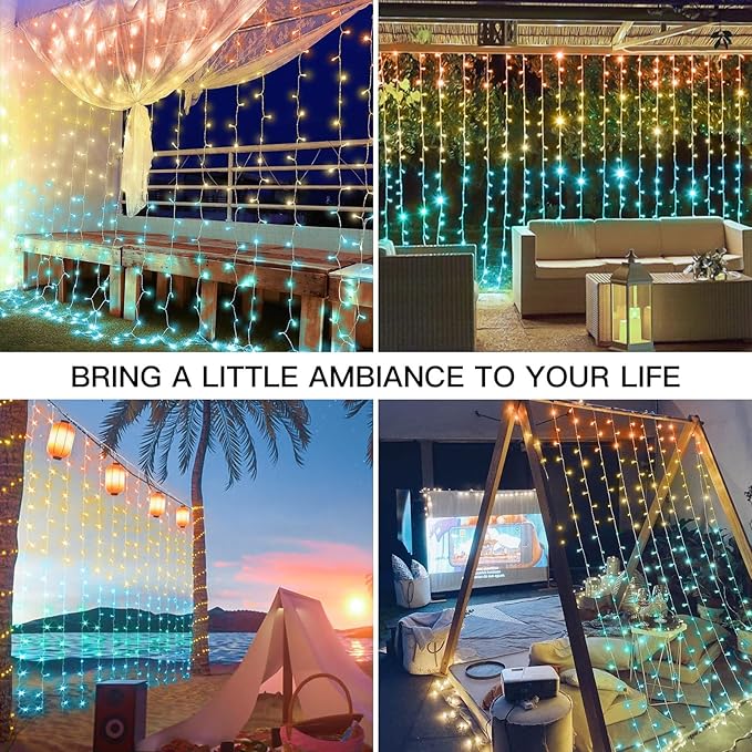 suddus Curtain Lights, 180 Led 6.5 * 5.9ft Sunset Curtain Fairy Lights USB, Hanging Lights for Bedroom, Backdrop, Room Decor, Wall, Window, Party, Tapestry, Multicolor