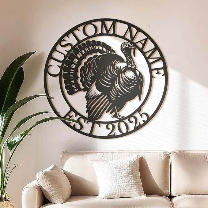 Personalized Turkey Metal Wall Art, Custom Hunting Cabin Sign, Wild Turkey Farmhouse Decor, Rustic Lodge Wall Hanging, Turkey Hunter Gift, Thanksgiving Home Decoration (Style-3)