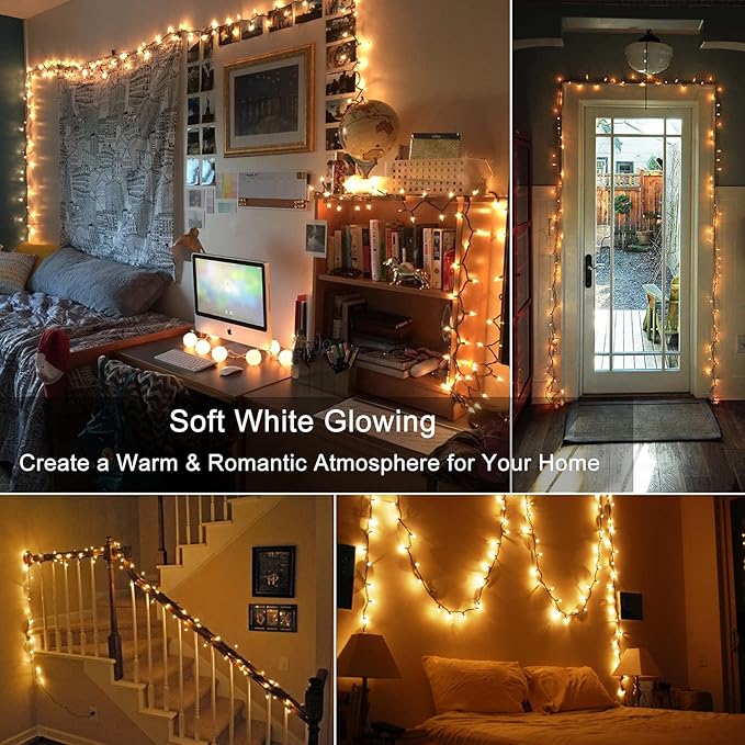 BrizLabs Steady On & Twinkle Christmas Lights - 100-ct Clear Outdoor Connectable Incandescent Mini Lights, Warm White String Lights for Xmas Tree, Indoor Holiday Party