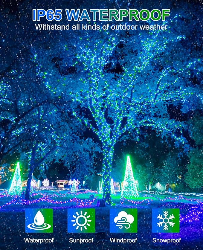 80FT 240 LED Christmas Lights Outdoor, Plug in Christmas Tree Lights with Waterproof 8 Modes, Connectable Green Wire String Twinkle Light for Indoor Home Garden Party Holiday Decorations, Blue Green
