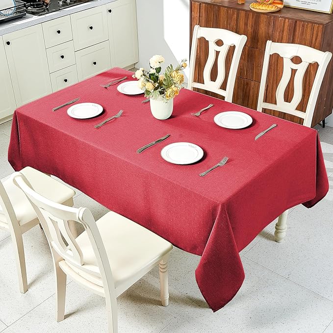 IVAPUPU Textured Linen Table Cloth for Rectangle Table Waterproof Fabric Tablecloth Rectangular Wrinkle Free Wipeable Dining Cover for Wedding/Birthday/Party Decor, 60 x 84 Inch, Sage Green