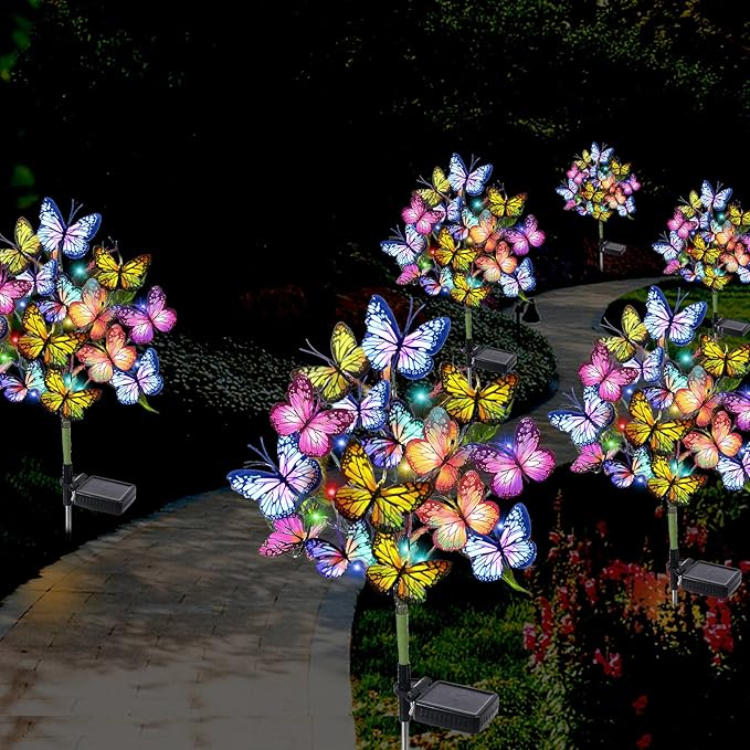 Solar Garden Lights Solar Lights Outdoor Waterproof Decorative 4 Pack with 144 LED 68 Butterfly Solar Lights for Garden Yard Decor Christmas Decorations, Gifts for Mother's Day Mom