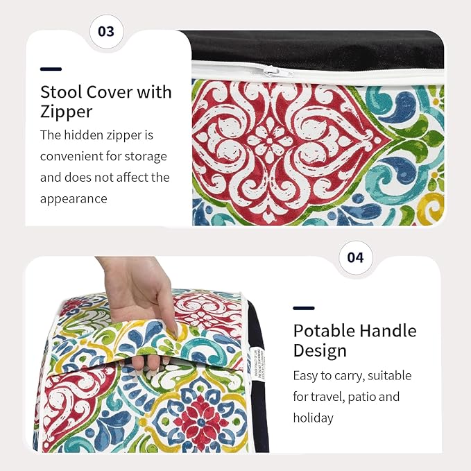 Inflatable Ottoman Stool D31 xH14 for Outdoor/Indoor Use, Water Repellent Patio Foot Rest Stool with Portable Handle,Round Pouf Ottoman Suitable for Garden,Deck and Camping - Damask Red