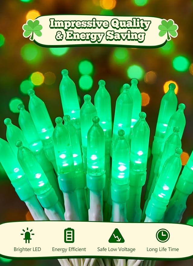 St. Patrick's Day Green Mini Lights, 8ft 20 LED Battery Operated String Lights with Timer, Christmas Tree Lights for Indoor Outdoor Bedroom Wedding Party Holiday Xmas Decoration