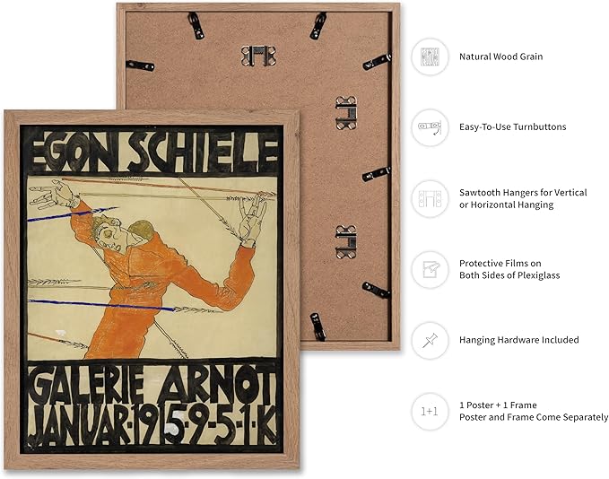 Poster Master Vintage Painting Poster - Retro Expressionism Print - Self Portrait as the Martyred St Sebastian - Gift for Artist, Friend - Wall Decor for Home, Office, 8x10 Beige Framed