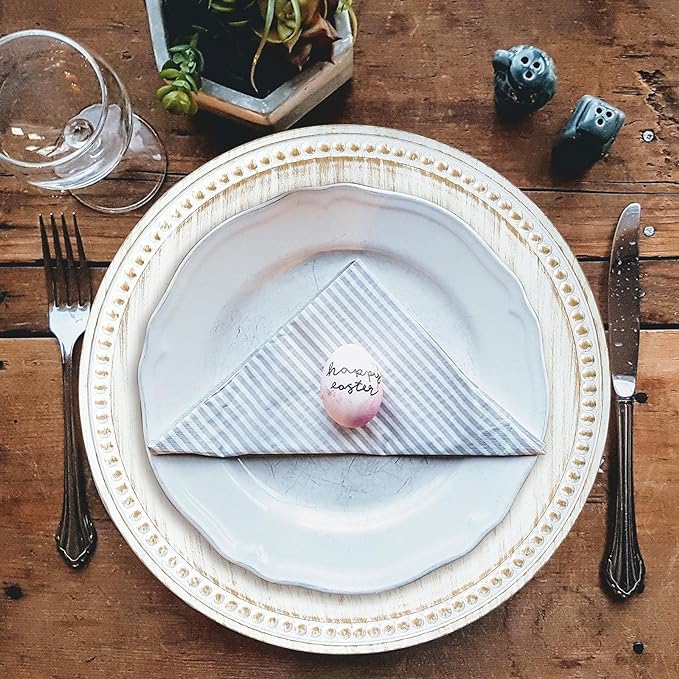 13" Vintage Charger Plates, Beaded Chargers for Dinner Plates Set of 6, Charger Plates Bulk Wedding, White