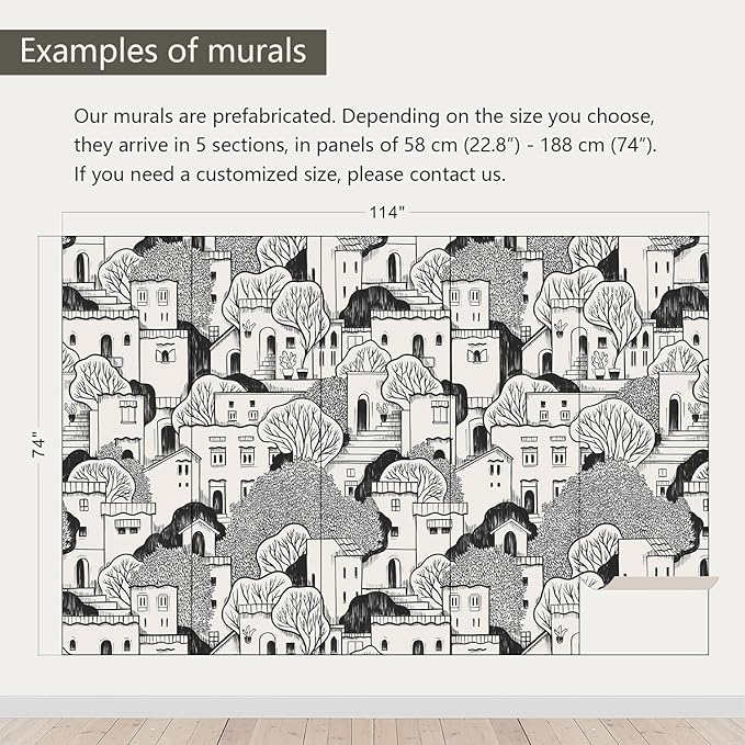 AFZEVEB-Black House with Trees Nursery Wallpaper murals for Bedroom 114"x74" (Not Peel and Stick)