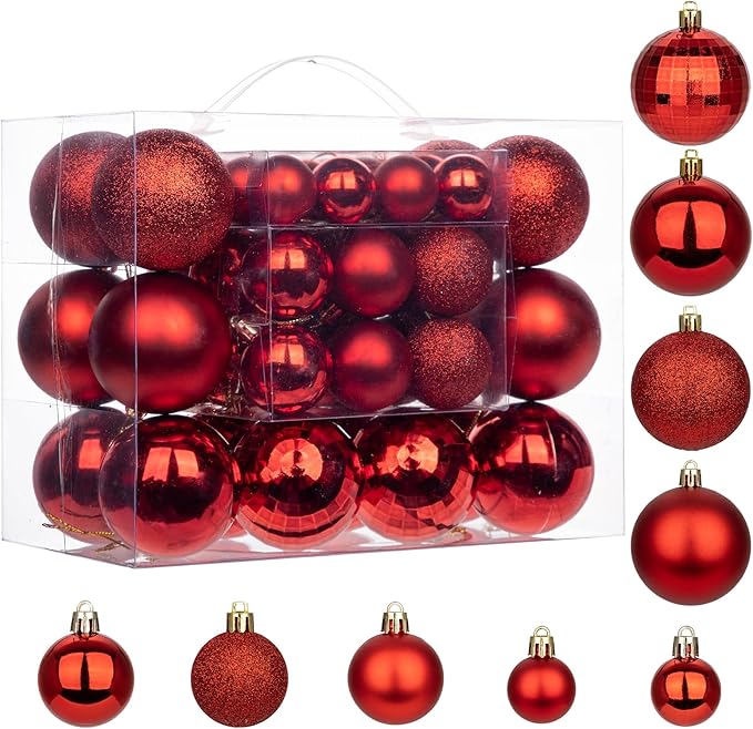 50pcs Christmas Ball Ornaments Red Shatterproof Christmas Tree Ball Decorations Xmas Tree Large Christmas Ornaments Balls with Hanging Loop for Christmas Wedding Holiday Party Wreath Home Decor