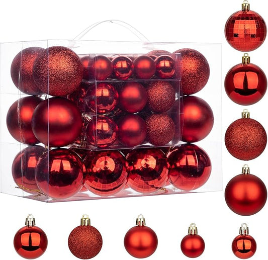 50pcs Christmas Ball Ornaments Red Shatterproof Christmas Tree Ball Decorations Xmas Tree Large Christmas Ornaments Balls with Hanging Loop for Christmas Wedding Holiday Party Wreath Home Decor