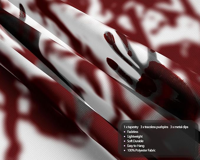 QGHOT Halloween Tapestry Wall Hanging, Scary Bloody Backdrop Horror Tapestry Blood Splatter Halloween Background Party Decorations for Bedroom College Dorm Wall Decor (90.6"x70.9")