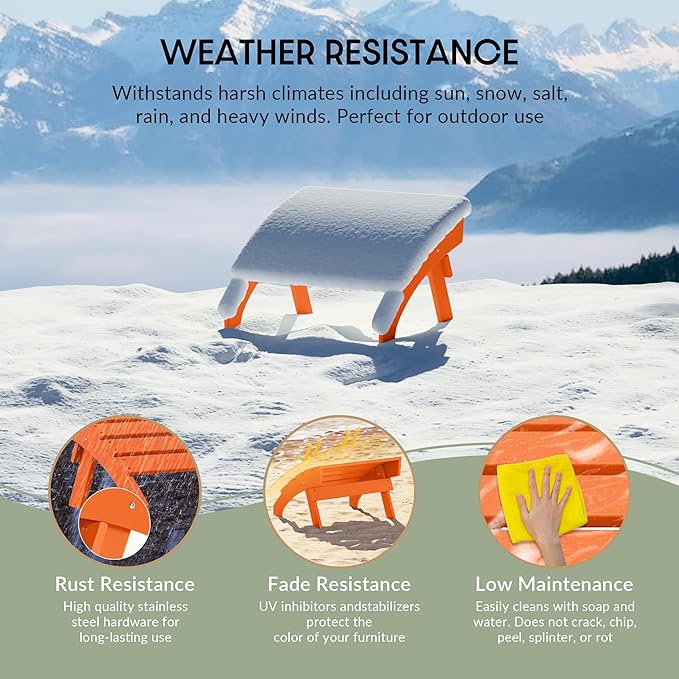 WestinTrends Dylan Outdoor Patio HDPE Adirondack Ottoman Footrest, Orange