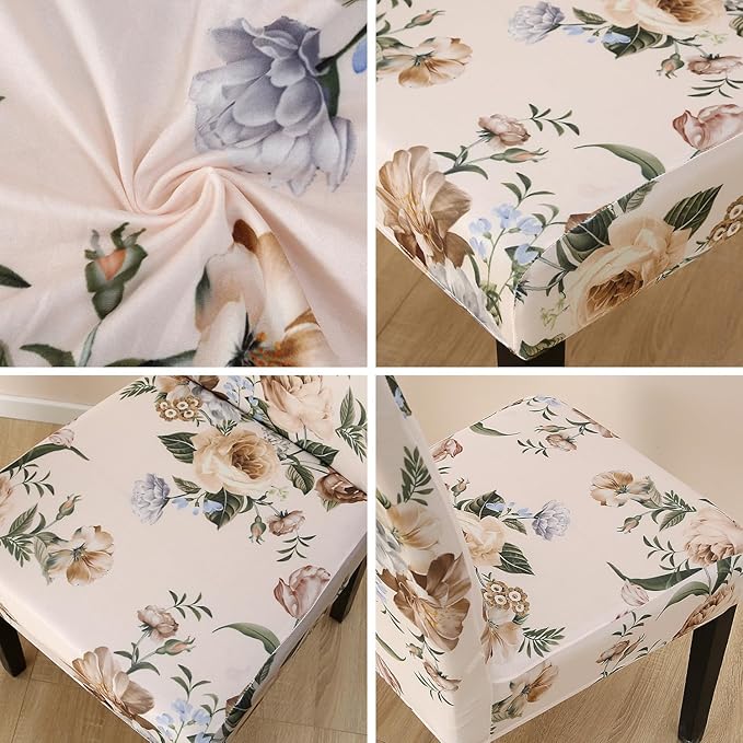 JQinHome Pattern Chair Covers for Dining Room Set of 6, High Stretch Removable Washable Parsons Chair Slipcover for Home Party Hotel Wedding Ceremony (Peony Flower,6PCS)