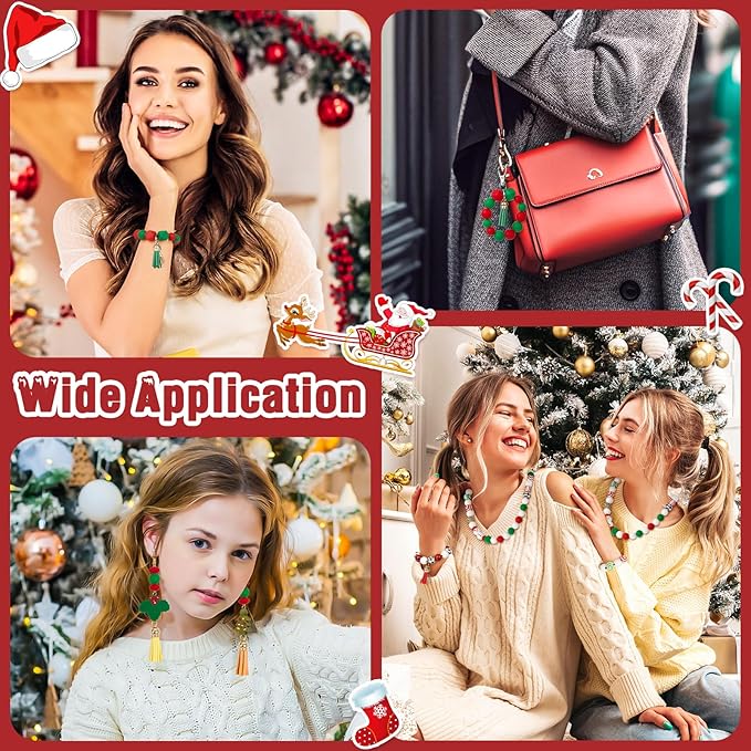 217 PCS Christmas Silicone Beads Bulk, 15mm Silicone Beads Xmas Christmas Wooden Beads Candy Cane Wood Beads Loose Rubber Beads Abacus Focal Beads for Keychain Necklace Making Pens Crafts Ornament