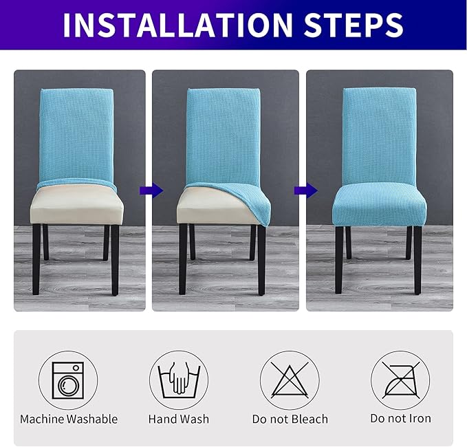 Howhic Stretch Chair Covers for Dining Room Set of 2, Removable Washable Dining Room Chair Covers, Dining Chair Slipcovers Seat Protector, Great Decoration for Home and Banquet (Dusty Blue, 2 Pack)